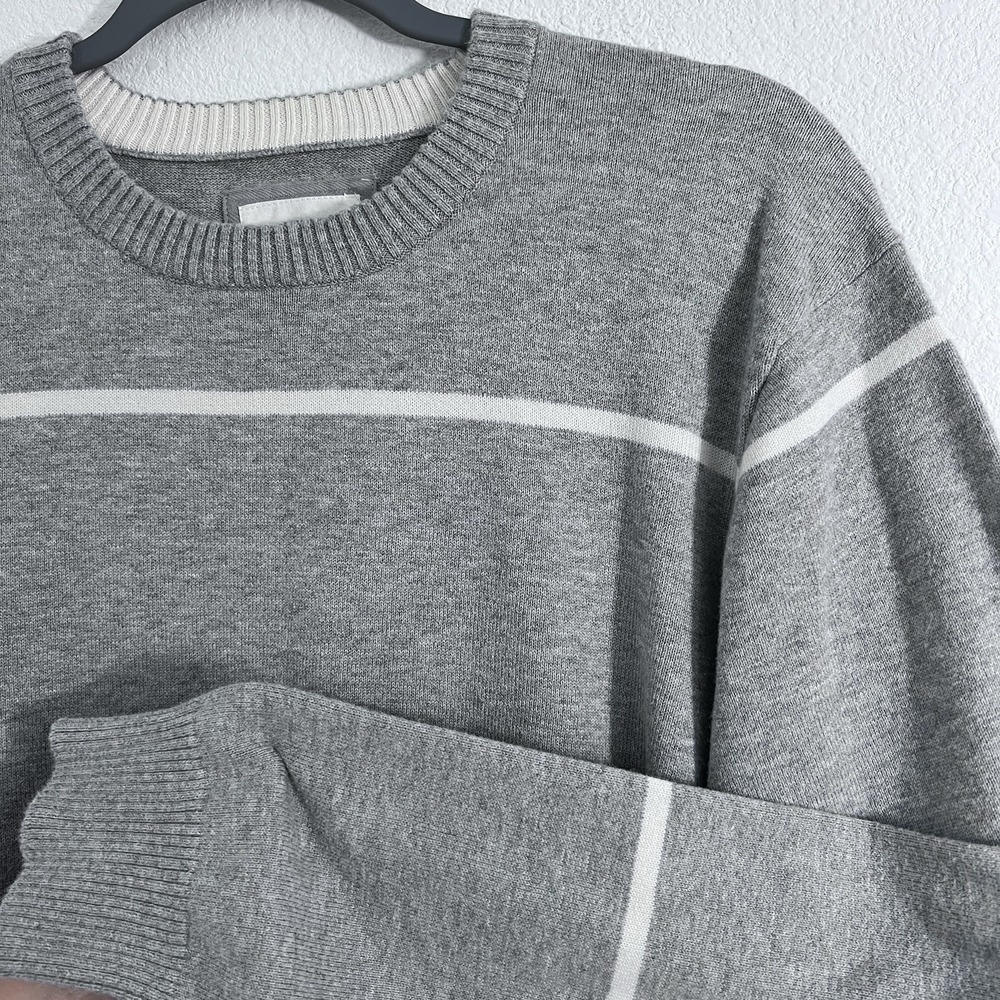 Y2K Sweater Adult XL Gray Striped Knit Pullover Gray Grunge‎ Preppy 2000s Grunge